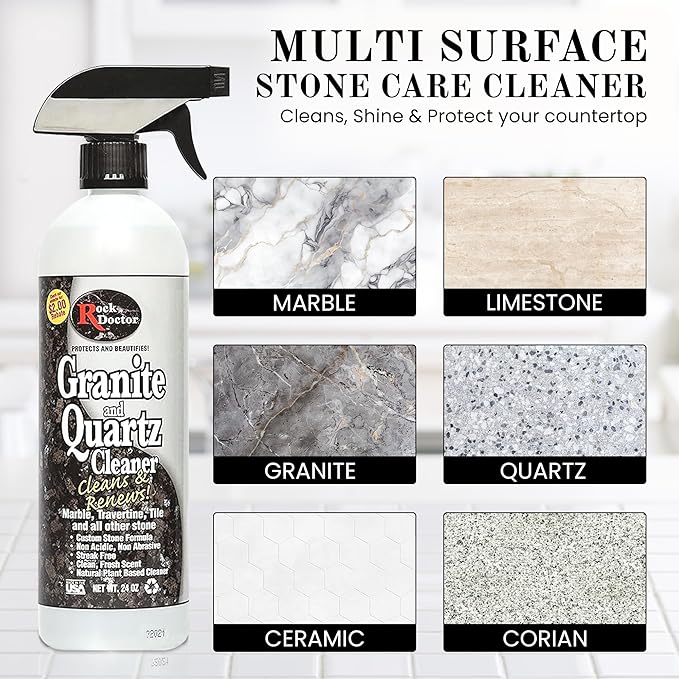 Rock Doctor Granite and Quartz Cleaner kit 64oz and 24oz. Cleans Tile, Marble, Kitchen Countertop, and Natural Stone Surfaces, Streak-Free Shine