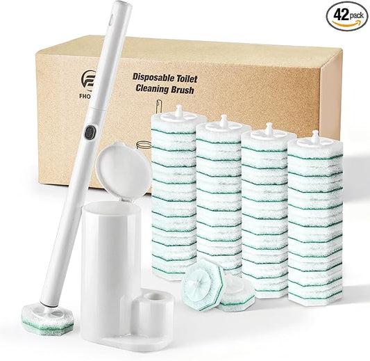 Disposable Toilet Brush with 42 Wand Refills, Wall Mounted Toilet Brush and Holder Set - Effortless Disposable Toilet Bowl Cleaner Wand (Rainforest Scent)