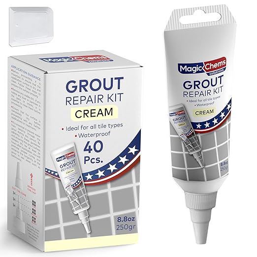 Tile Grout Repair, Cream 8.8 oz/250gr. Fast Drying Grout Repair Kit, Grout Filler Tube Repair Kit, Tile Grout Paint, Grout Sealer Restore and Renew Bathroom Floor, Tile Gaps, Joints, Lines