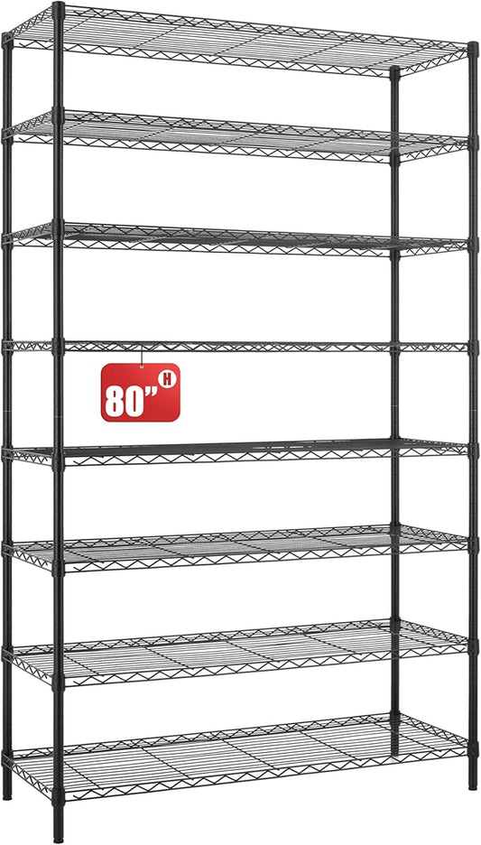 Finnhomy 4000LBS 8-Tier Wire Shelving Unit Adjustable Steel Wire Rack, 18x48x80.2 Inches 8 Shelves Metal Rack, Pantry Shelves for Storage, Metal Garage Shelving with 1" Poles, NSF Certified, Black