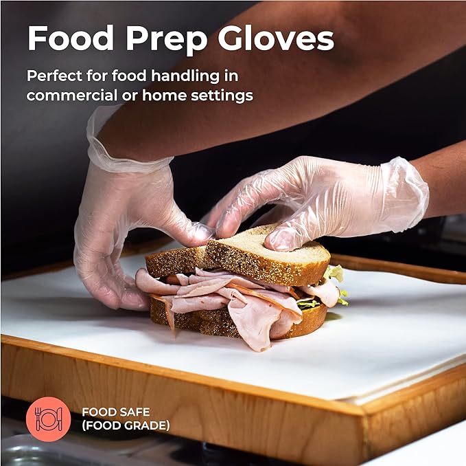 Fit Meal Prep 100 Pack Disposable Latex Free Large Vinyl Food Prep Gloves - Powder Free, Ideal for Kitchen, Bathroom, Household, Gardening
