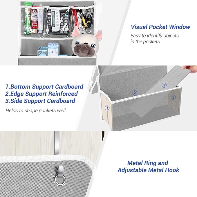 NesTidy Over The Door Organizer Storage 6 Layers, Wall Mount Hanging Organizer with 5 Large Pocket Organizers and 3 Small Pockets for Baby Essentials, Toys, Cosmetics, and Sundries (Grey, 1 Pack)