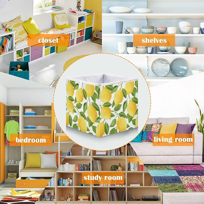 Bolaz Yellow Lemon Closet Organizers Storage Cubes Storage Bins Shelf Baskets Containers for Home Kids Room Toys Office,Rectangle