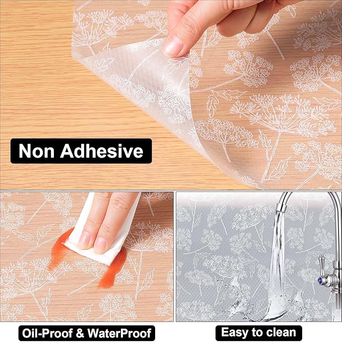 Cooyes Shelf Liners for Kitchen Cabinets, Refrigerator Liners Waterproof & Oil-Proof Kitchen Cupboard Liner Drawer Mats EVA Material Non Adhesive Fridge Liner for Shelves（17.5" W x 197" L）