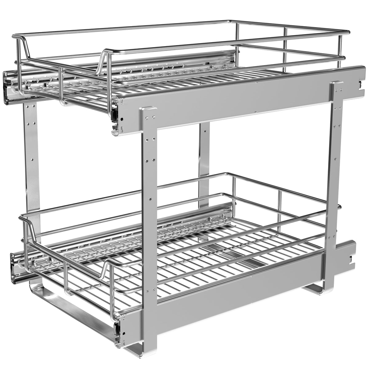 JOWBOOW 2-Tier Cabinet Pull Out Shelves, 14" W x 22" D, Chrome - Image 1