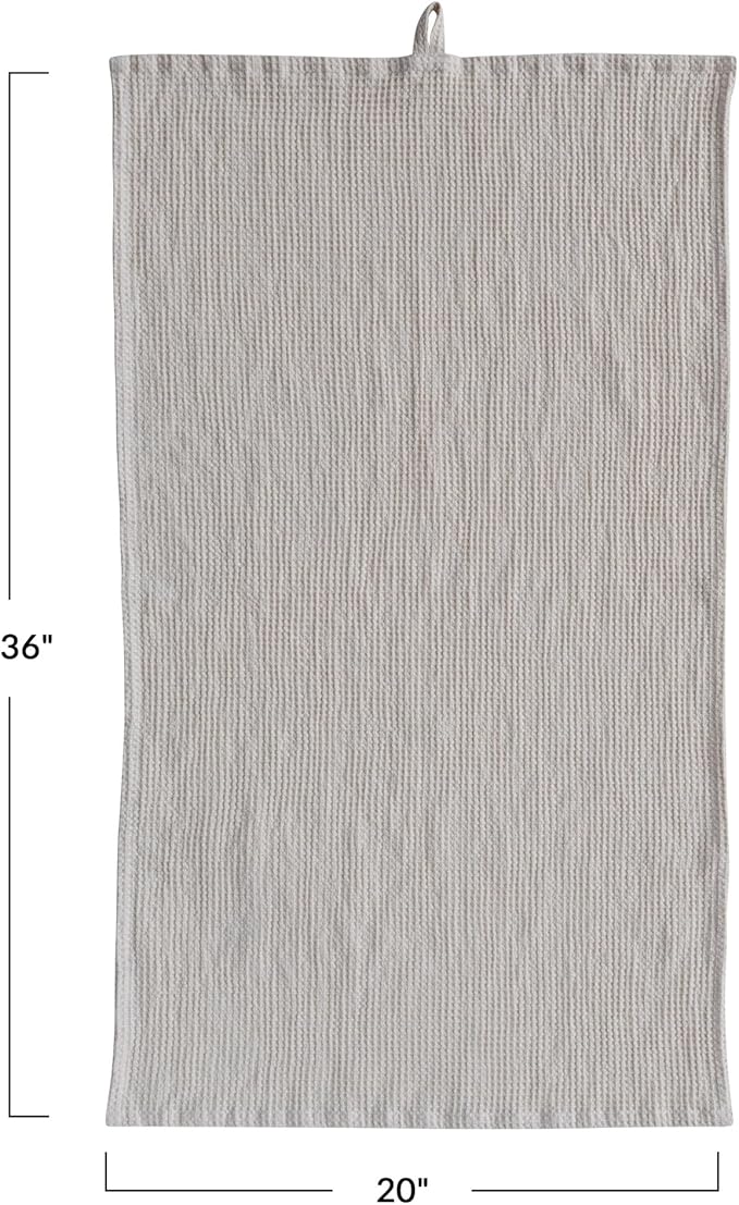 Creative Co-Op Oversized Woven Linen and Cotton Waffle Decorative Tea Towel with Loop for Dining and Kitchen, Cream Color (Pack of 2)