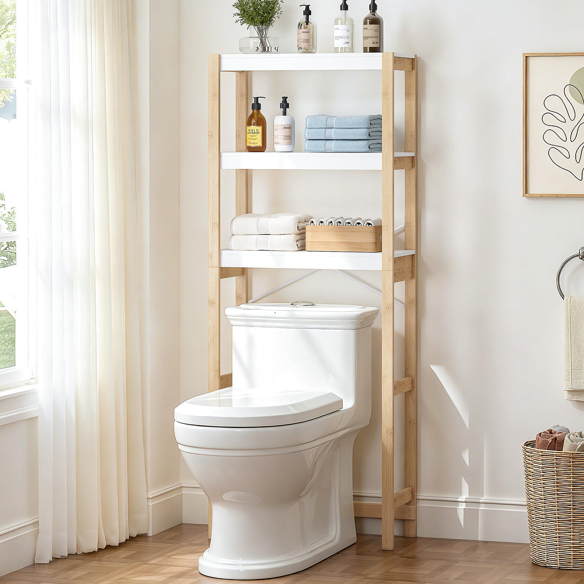 UTEX 3-Tier Over the Toilet Storage Shelf with Bamboo - Image 1