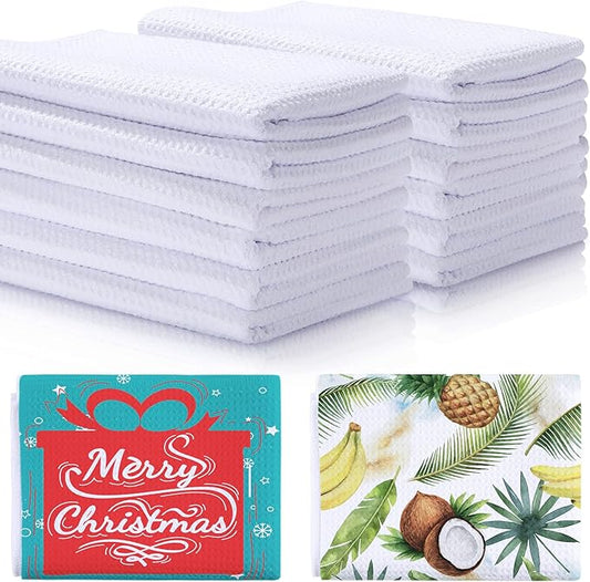 Breling Sublimation Kitchen Towel Blanks 16 x 24Inch, Microfiber Waffle Weave Sublimation Tea Towels Fast Drying Absorbent for Home Kitchen Gifts(24 Pieces)