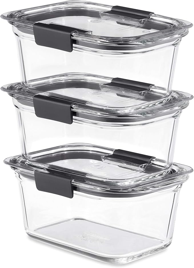 Rubbermaid Brilliance Glass Storage Containers (Pack of 3) and Large 9.6 Cup Food Container