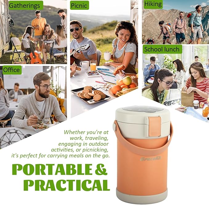 67oz Adults Thermo for Hot Food Kit 2L 9.06in 3 Layer Stainless Steel Vacuum Soup Food Thermo Hot Food Jar Bento Box for Men, Women, Suitable insulated Lunch Box for 12+ Camping, Office & Travel Use