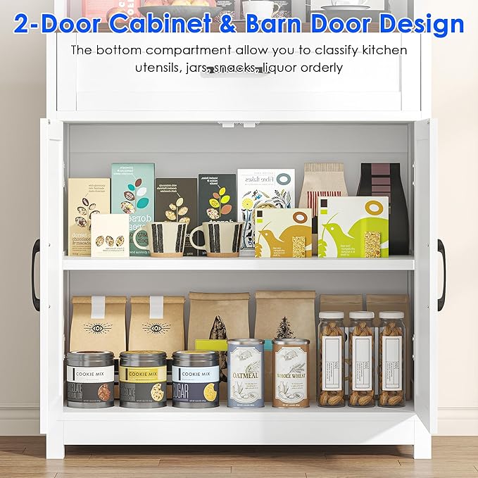 69.3" Tall Kitchen Pantry Cabinet with Door, Drawer and Storage Shelves, Large Storage Cabinet, Buffet Cupboard, Kitchen Hutch with Wide Countertop and Charge Holes for Home Office Use, White
