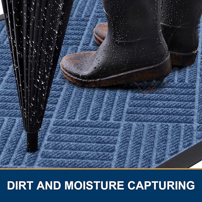Smiry Front Door Mat Outside Entrance, Heavy Duty Outdoor Indoor Mat, Natural Rubber Doormat, Non Slip, Trap Dirt and Moisture, Easy Clean, Low Profile Patio Porch Entryway Mat, 47x23, Blue