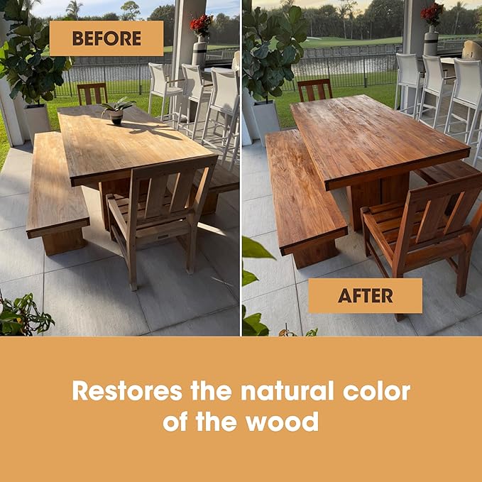 Furniture Clinic Teak Oil | 10x More Teak Oil | 170fl oz / 5 Liter | Wood Oil Protects & Cleans Outdoor & Indoor Furniture, & Boats | Restore & Protect Wood, Prevent Drying | Natural Matte Finish