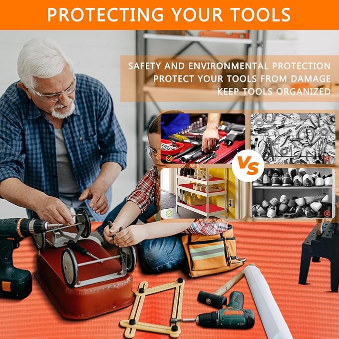Foam Toolbox Liner Drawer Mat 1/8 Inch Thick X 18 Inch Wide X 24 Ft Long Orange, No Slip for Protecting Cabinet, Garage, Cart, Tool Box