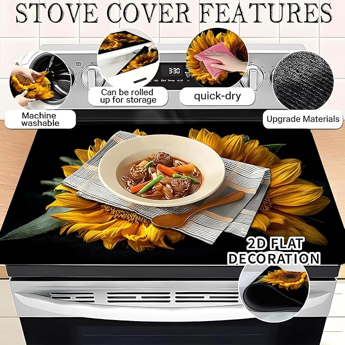 Stove Top Covers for Electric Stove, Oilproof Range Top Pad, Spill-Deflecting Counter Shield, Washable Appliance Cover, 28.3 x 20.5 Inches, Sunflower Farmhouse Decor(Sunflower)