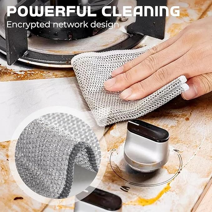 2024 New Multipurpose Wire Dishwashing Rags for Wet and Dry, Non-scratch Wire Dishcloth, Metal Wire Dishwashing Cloth Scrubs Cleans, Reusable Steel Wool Scrubber for Kitchen Cleaning (E-10 Bilayer)