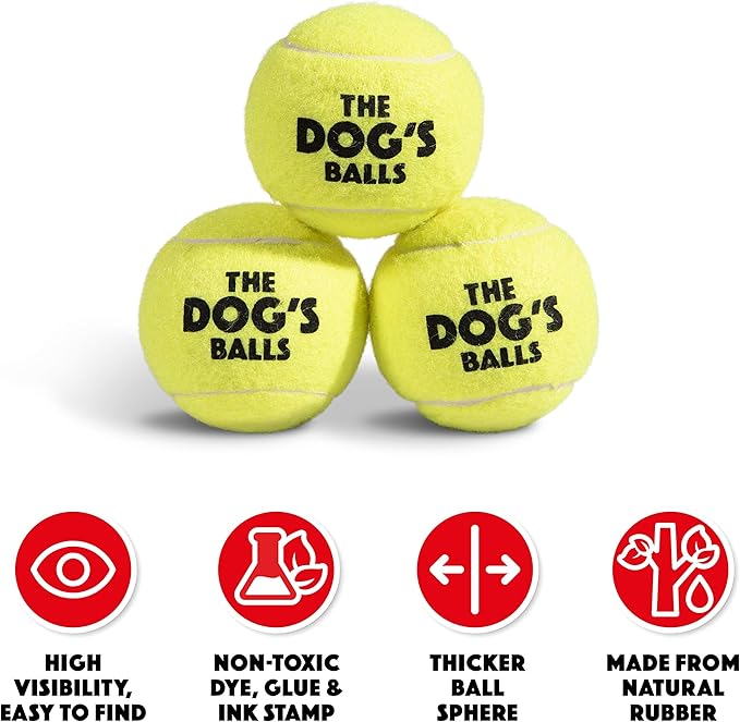 The Big Dog’s Balls Dog Tennis Balls for Large Dogs, Yellow, 3-Pack - Non-Abrasive Felt Fetch Balls, Tough Rubber Core, Float in Water