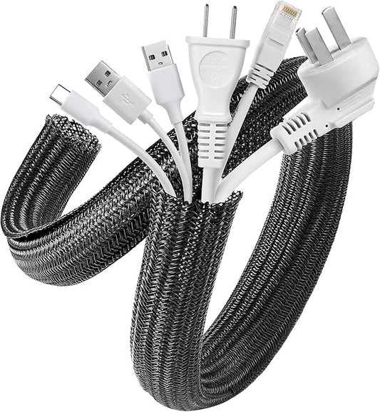 AGPTEK Cable Sleeve, 6.6ft - 1.2 inch Cable Management, Desk Cord Cover Organizer Wire Hider for Home Office Computer TV Wire Loom Tubing, Pet Proof Cord Protector from Cat Dog Chewing, Black