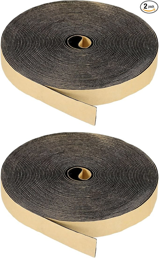 PATIKIL Foam Insulation Tape, 2Pcs 5/8" W x 1/16" t x 32.8FT Self Adhesive Weather Stripping Door Seal Strip for Door Window Air Conditioning, Black