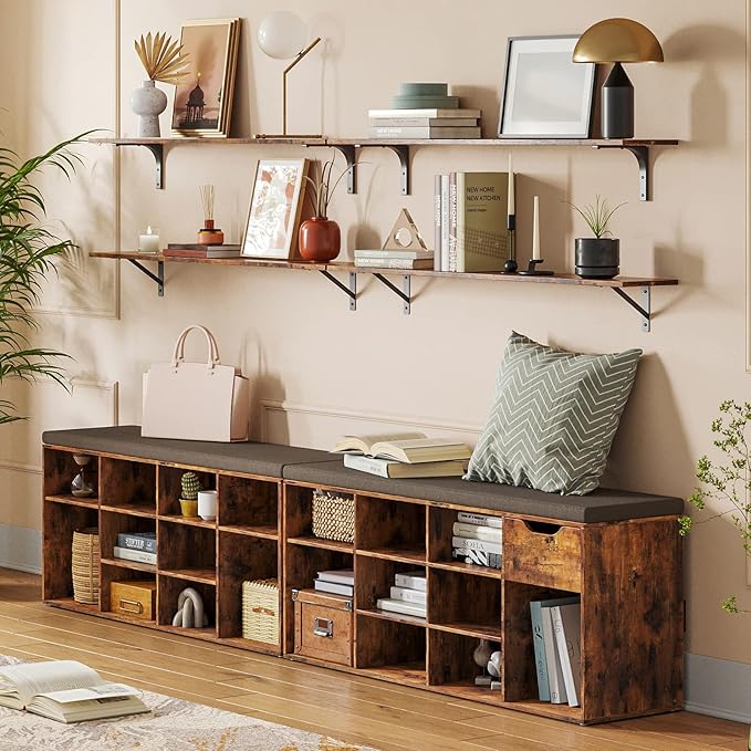 Wall Shelves Set of 2 — 39" Rustic Brown with Metal Brackets