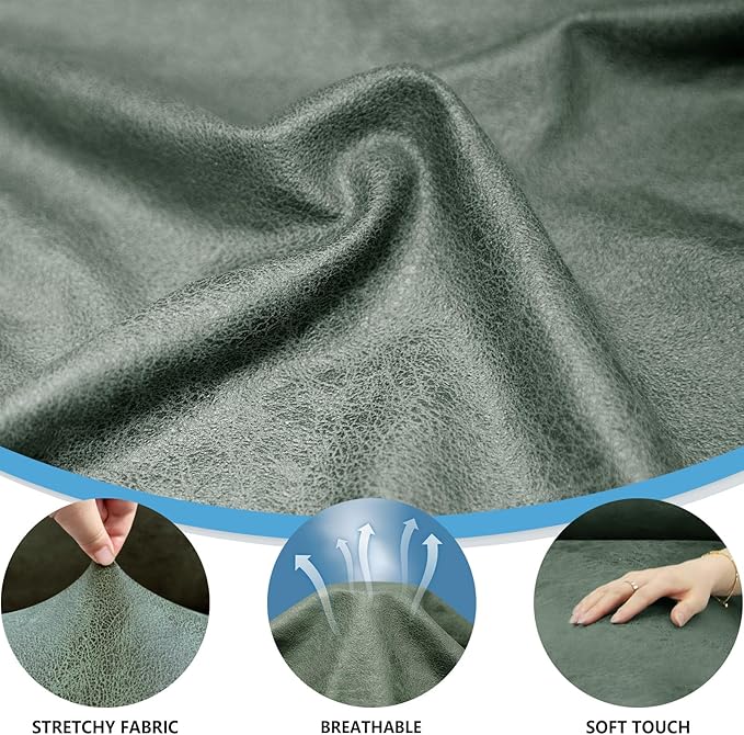 Single Sofa Cover Leather Look Chair Covers for Living Room 1-Piece Sofa Chair Covers with Arms Stretch Furniture Protector with Elastic Bottom & Pockets(Armchair, Army Green)