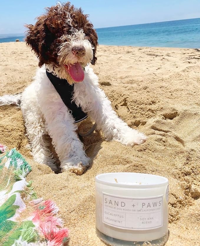 Sand + Paws Scented Candle - Fresh Jasmine - Additional Scents and Sizes –Luxurious Air Freshening Jar Candles Neutralize pet Odors and Enhance Home décor – 100% Cotton Lead-Free Wicks - 12 oz