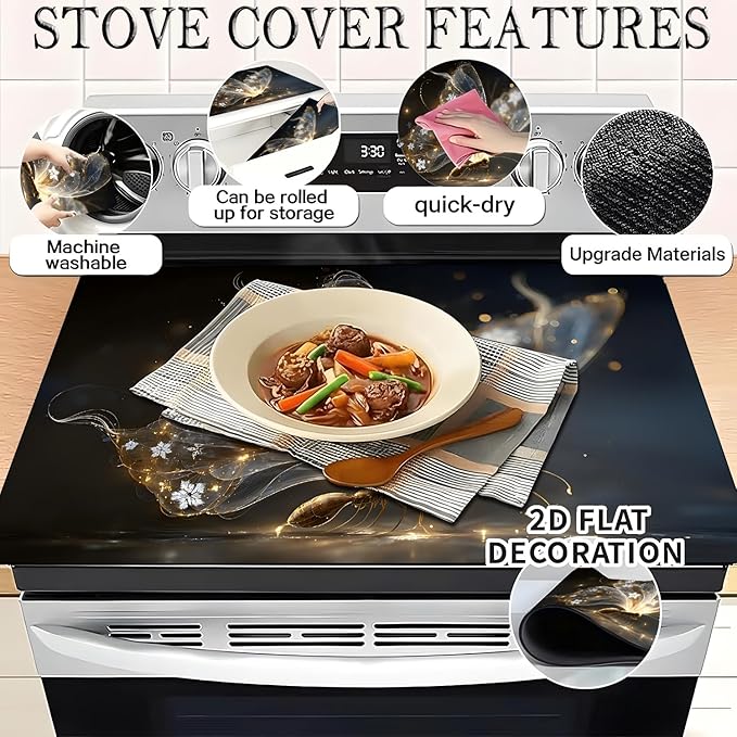 Stove Top Covers for Electric Stove, Waterproof Cooktop Guard, Wipe-Clean Range Shield, Reusable Countertop Pad, 28.3 x 20.5 Inches, Gold Butterfly Kitchen Decor（Smart butterfly）