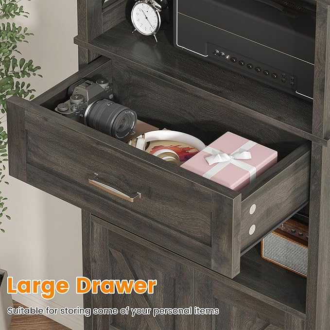 Semoic 55" Farmhouse Kitchen Pantry Cabinet, 5-Tier Pantry Storage Cabinet with 2 Barn Doors and Drawer, Tall Sideboard Buffet Cupboards Storage Shelf for Home Office Use (Brown 12" D x 24" W x 55" H)