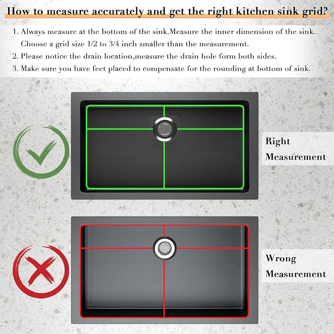 26-1/8’’ x 14-1/8’’ Sink Protectors for Kitchen Sink, Stainless Steel Kitchen Sink Protector, Sink Grate for Bottom of Kitchen Sink with Rear Drain, Sink Grid for Single Bowl Kitchen Sink