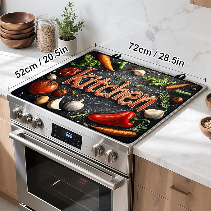 Kitchen Stove Top Cover Retro Flower Gas Stove Top Cover for Home Decoration Kitchen Pad Non-Stick Washable Cooktop Covers Countertop Protector Keep Stove Clean 28"x20"