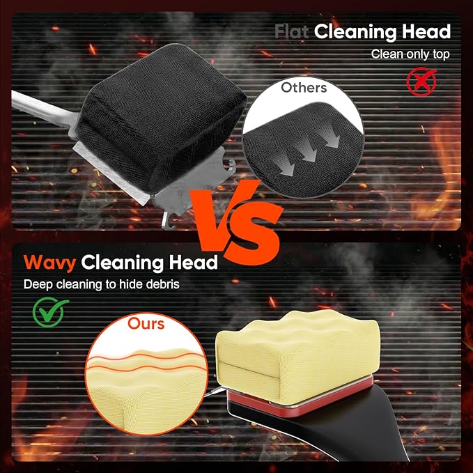 Grill Brush Bristle-Free Steam Cleaning, BBQ Brush Replaceable Heat-Resistant Kevlar Head with Grill Scraper Safe Barbecue Grill Cleaner