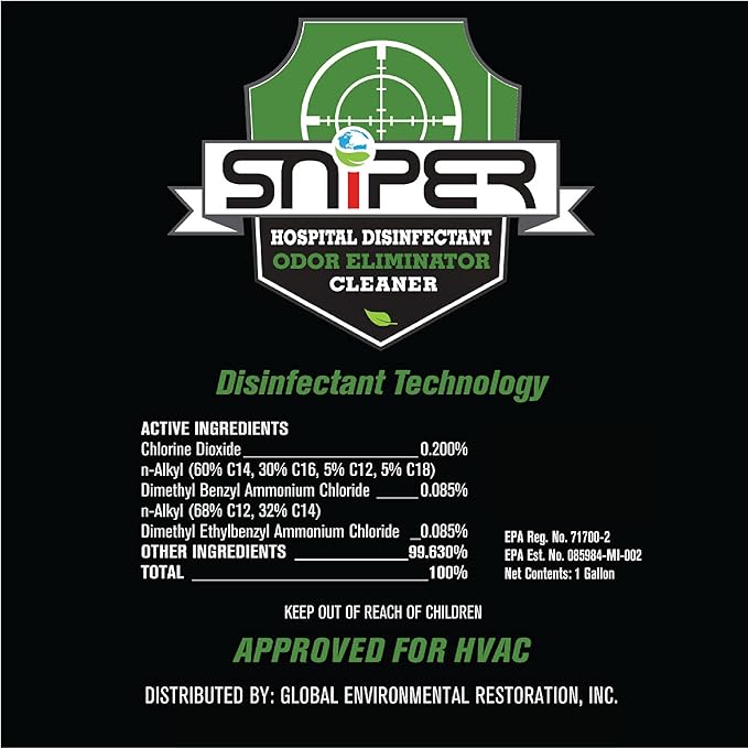 SNiPER Hospital Disinfectant, Odor Eliminator & All-Purpose Cleaner, 4 Ounce Spray, 6-Pack