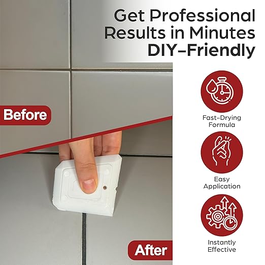 Grout Repair Kit – Anthracite Tile Grout Filler 8.8 oz, Ready Mixed, Fast-Drying Tile Adhesive for Bathroom, Shower & Floor Tiles – Includes Spatula