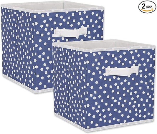 DII Non Woven Polyester Storage Bin, Polka Dot, French Blue & White, Small Set of 2