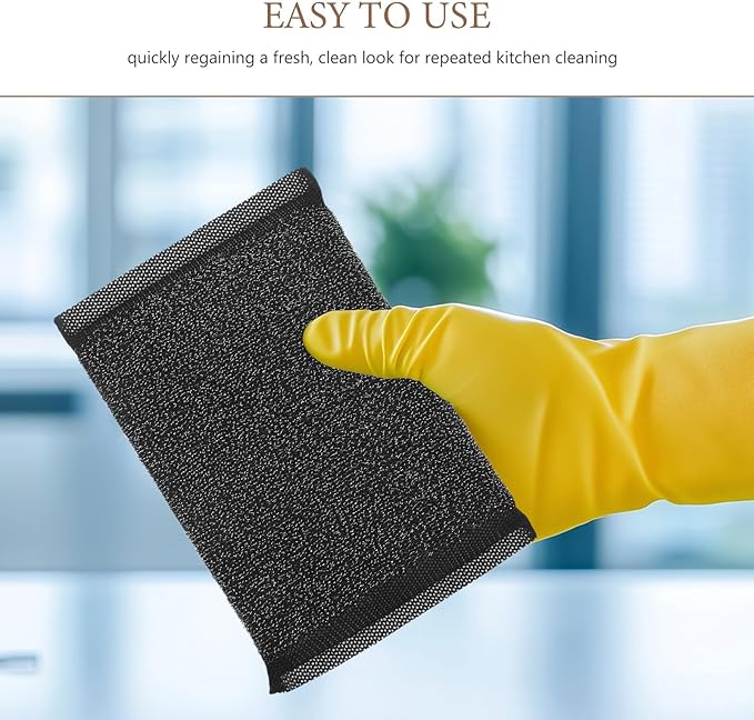 BETOOKY 6PCS Non-Scratch Kitchen Sponges Black Steel Wool Dish Scrubbers Heavy-Duty Stainless Steel Cleaning Pads for Dishes and Tough Stains