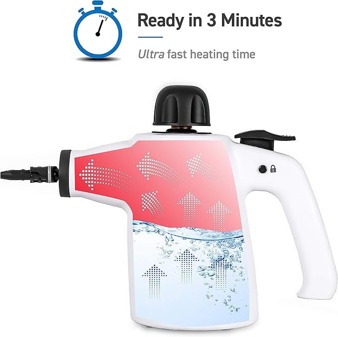 Handheld Steam Cleaner, 9-Piece Accessory Set, White, Steamer for Cleaning, Couch Cleaner, Steam Cleaner Carpet and Upholstery