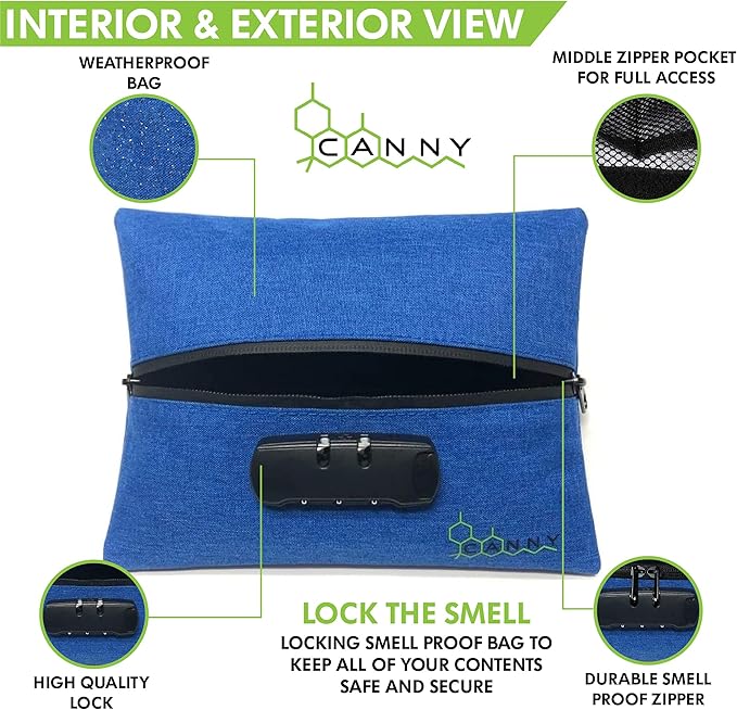 CANNY Mid-Zip Smell Proof Bag – Large Odor Eliminating Travel Pouch. Smell Proof Container with Lock – Medicine Stash Case with Bamboo Charcoal and Activated Carbon (Grey)