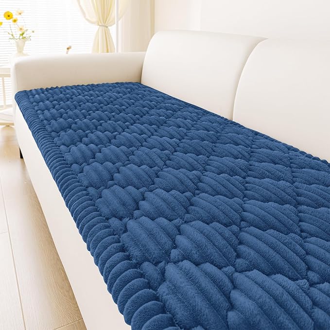 Smiry Pet Couch Cover for Dogs Washable, Non-Slip Fuzzy Couch Covers for 3 Cushion Sofa Pet Friendly, Soft Thick Furniture Protector Sofa Slipcover Mat for Dogs (Navy, 27.6" x 88")
