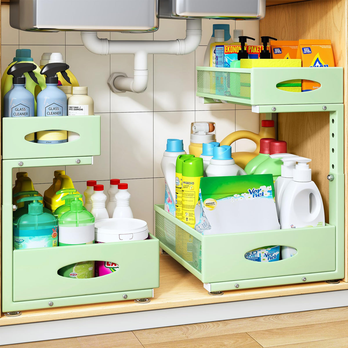Under Sink Organizer, 2 Tier Pull Out Under Cabinet - Image 1