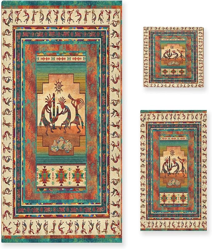 Kokopelli Bath Towels Set,Absorbent Soft 3 Piece Southwest Native American Ethnic Tribal Towels for Bathroom,1 Bath Towel 1 Hand Towel 1 Washcloth,Decoractive Guest Bathroom Towels,Brown