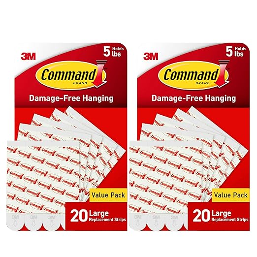 Command Indoor Large Replacement Strips, Holds up to 5 lb, 40 Adhesive Strips – Damage-Free Wall Hanging Refill, Re-Hang Large Hooks for Home Décor and Wall Décor