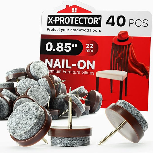 Nail-on Felt Pads X-PROTECTOR 40 PCS - 0.85" Felt Chair Pads - Floor Protectors for Furniture Legs - Best Furniture Sliders for Hardwood Floors (22 mm)!