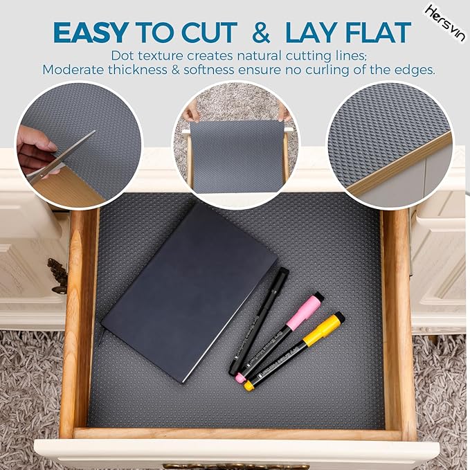 Hersvin Shelf Liners, 20in x 20ft Kitchen Drawer Mats, Non-Adhesive EVA Cupboard Protector, Cabinet Lining (Dark Gray/Dot)