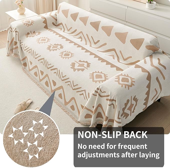 HAOMAIJIA Non Slip Couch Cover Sofa Covers for 3 Cushion Couch Washable sectional Couch Covers for Dogs pet Furniture Protector Couch Cover Blanket for Living Room (My-Khaki, 91"x134")