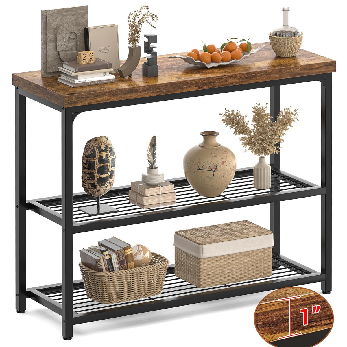 Besiost 32" Industrial Console Table with 3-Tier Storage, Rustic - Image 1