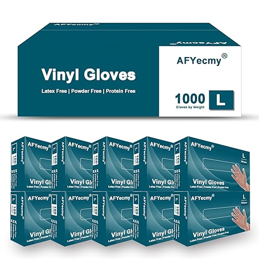 Clear Vinyl Gloves, Powder-Free & Latex-Free, Disposable Clear Gloves, Cleaning Gloves,5 Mil, 1000 Count, Large