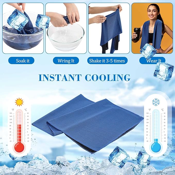 Shellwei 80 Count Cooling Towel Bulk 40 x 12 Inch Double Layer Microfiber Chilly Cold Towel for Neck Gym Yoga Running Workout Sports(Black, Purple, Gray, Blue)