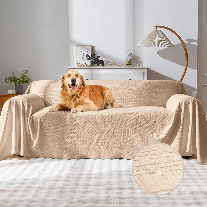 Waterproof Couch Cover, Reversible, Pet-Friendly, Washable and Anti-Slip Couch Covers for Sofa Protection with 4 Cushions, Sofa Slipcovers for Dogs and Cats (71×150in/Khaki)