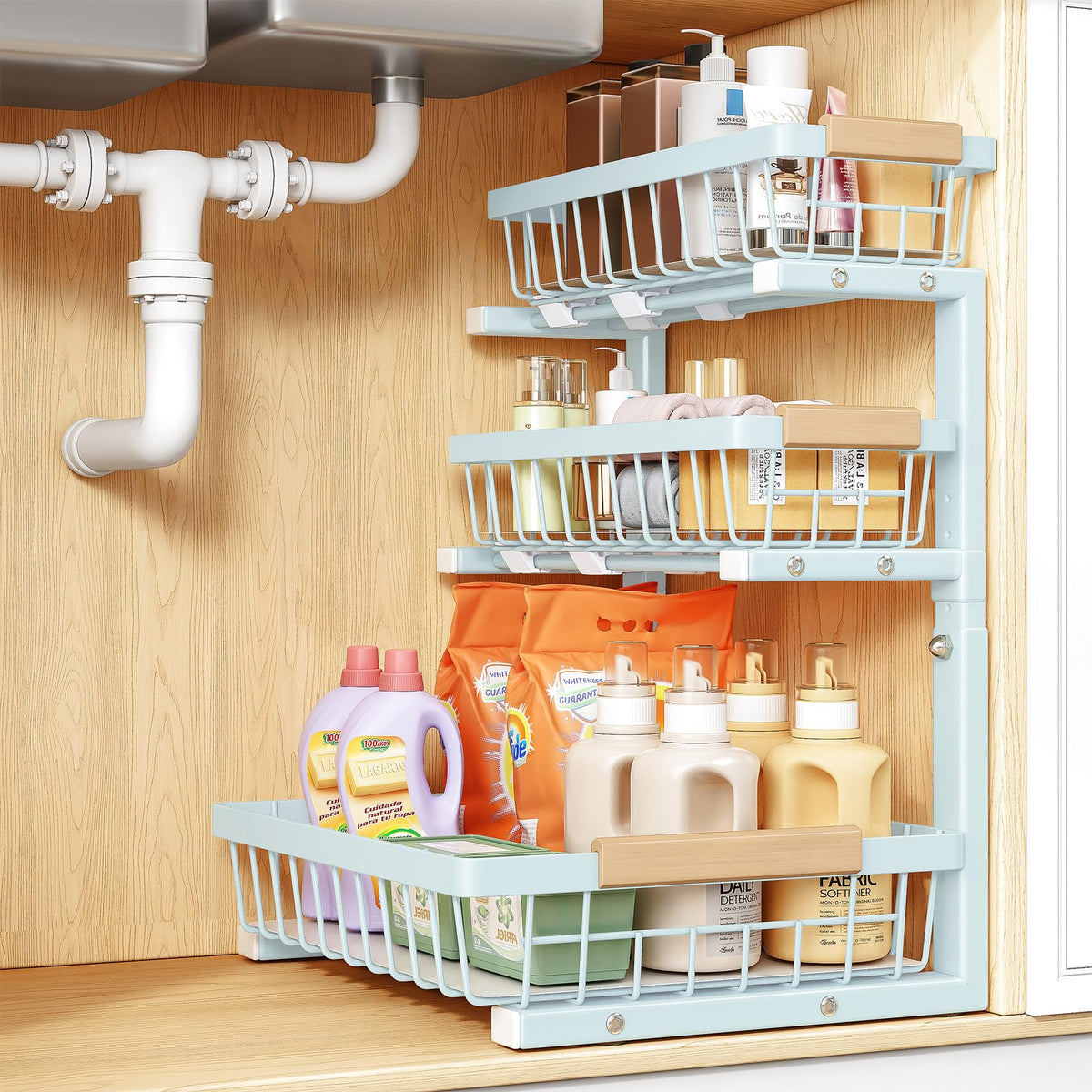 PXRACK Under Sink Organizer, 1-Pack 3-Tier Height - Image 1
