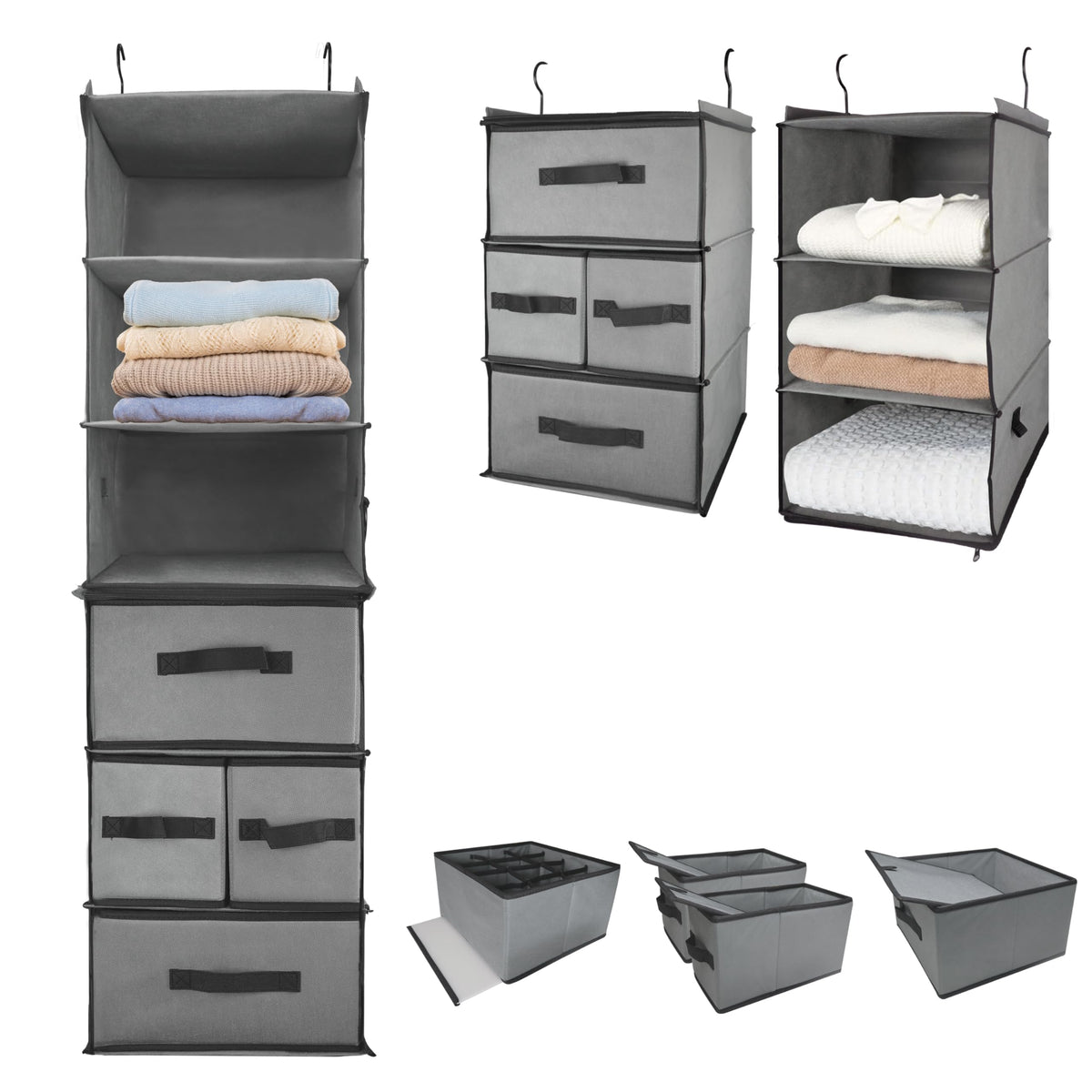 2in1 Hanging Shelf with 4 Drawers,6-tier Closet Organizer - Image 1